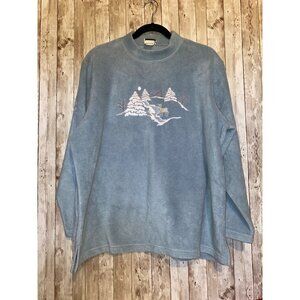 Vintage Women's 90's Bon Worth Snow Scenery Deer Reindeer Fleece Size Medium